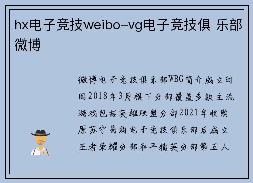 hx电子竞技weibo-vg电子竞技俱 乐部微博